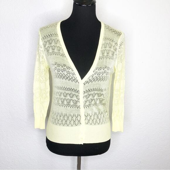 Zara Knitwear pale soft yellow open knit crochet button cardigan size Large NWT - Picture 1 of 13